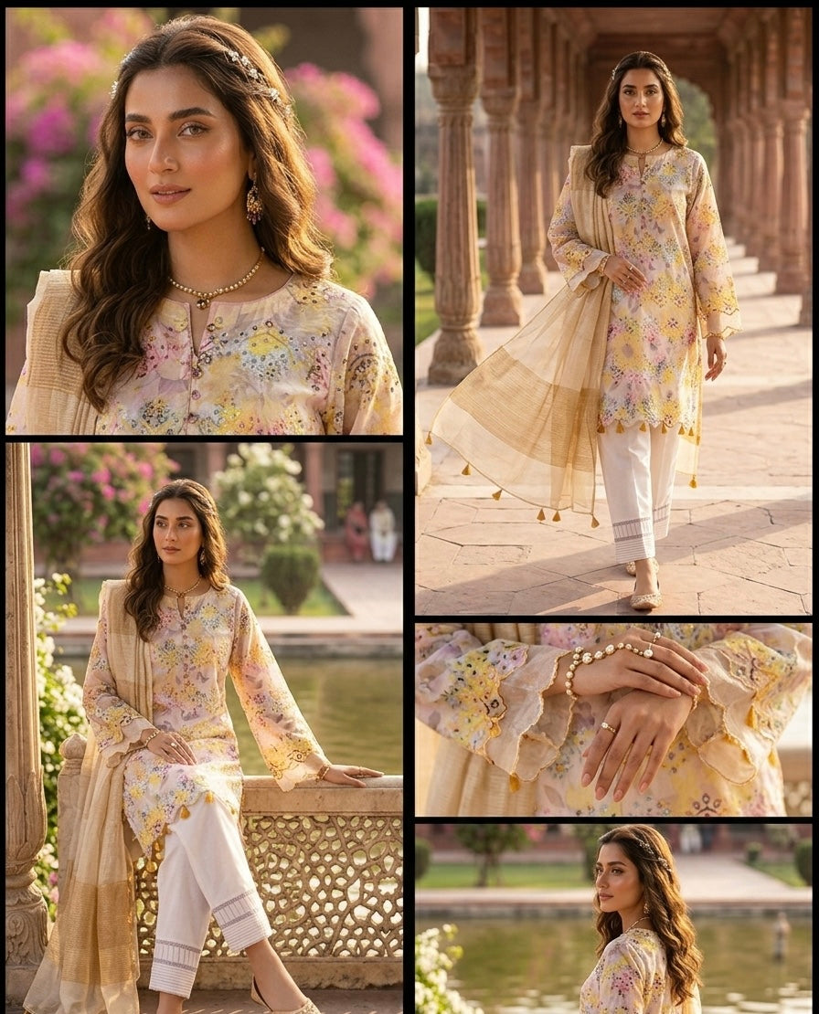 Golden Blossom Luxury Lawn Set