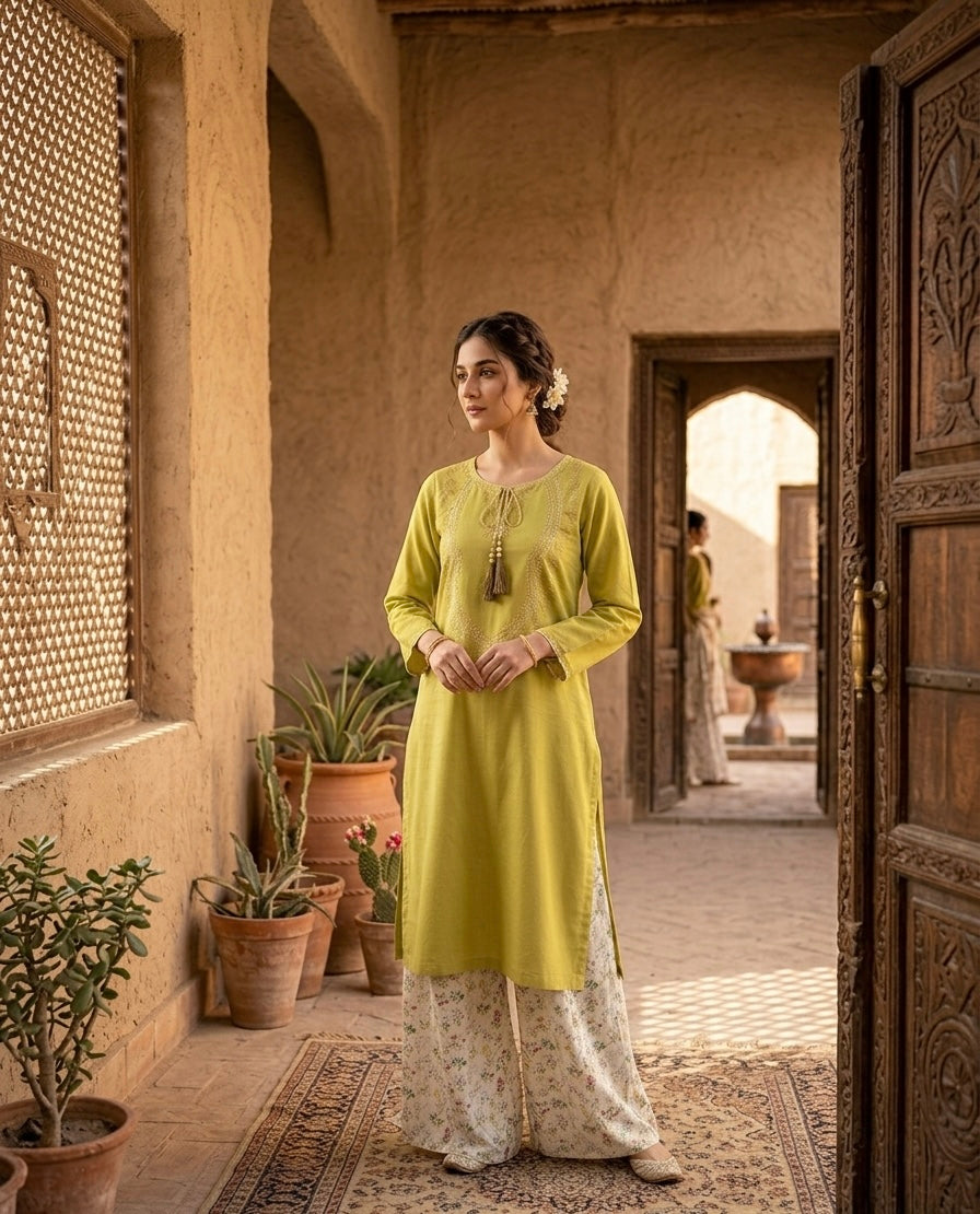 Olive Grace Embroidered NeckLine Set