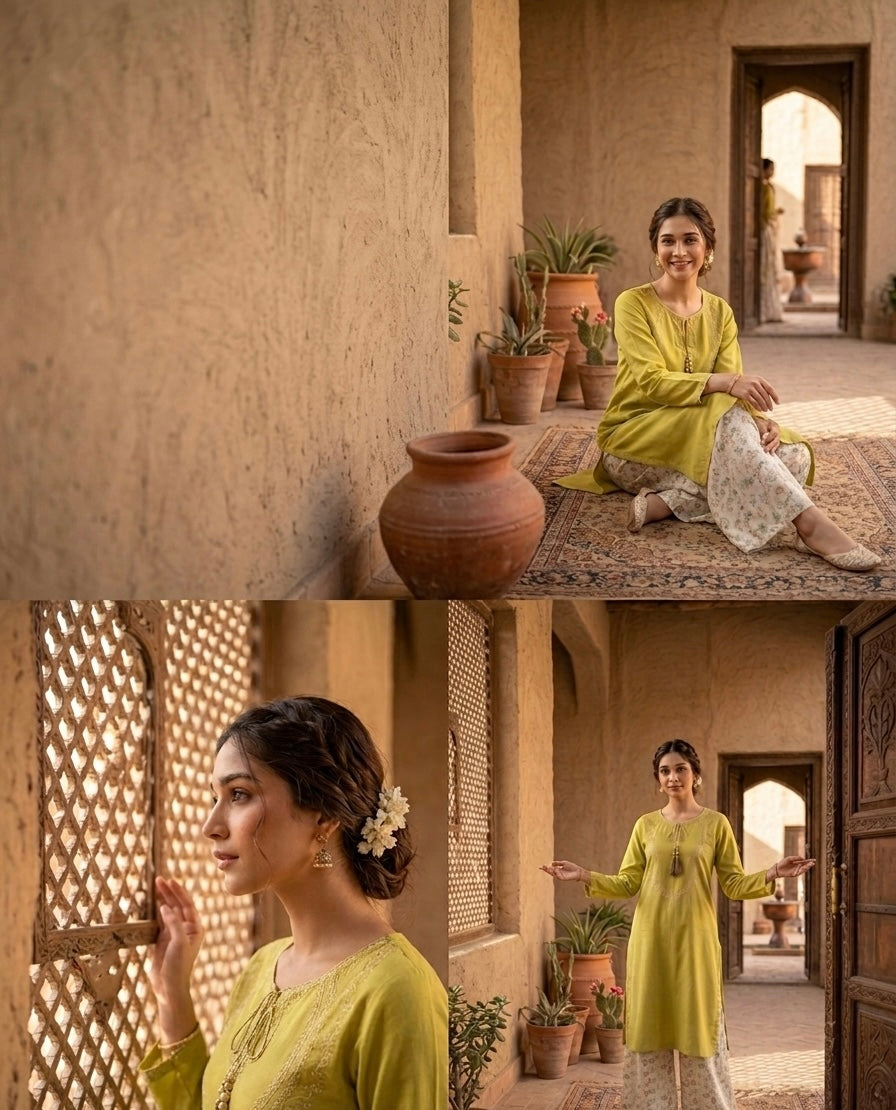 Olive Grace Embroidered NeckLine Set