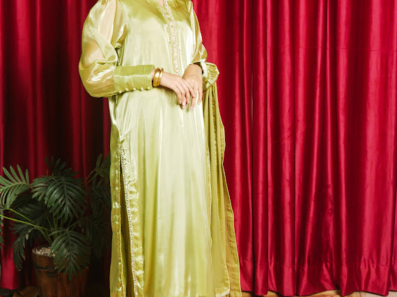 Luxury Gold Pistachio Green Embellished Outfit