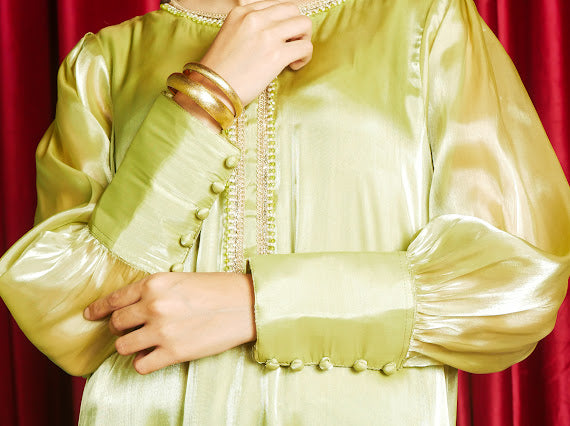 Luxury Gold Pistachio Green Embellished Outfit