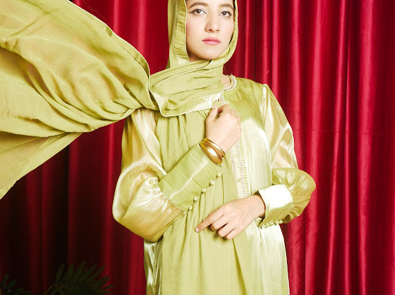 Luxury Gold Pistachio Green Embellished Outfit