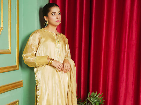 Royal Champagne Gold Attire Embellished Outfit