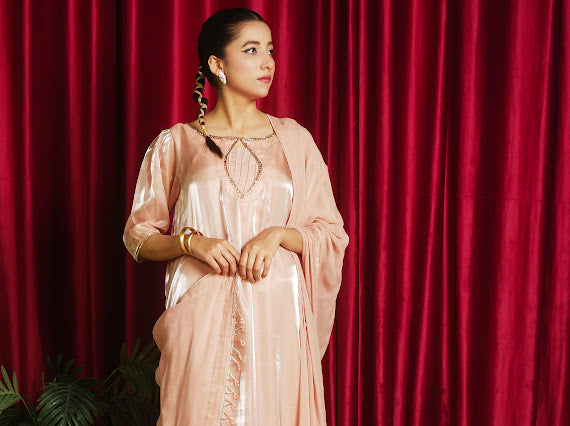 Peach Champagne Elegance Embellished Outfit