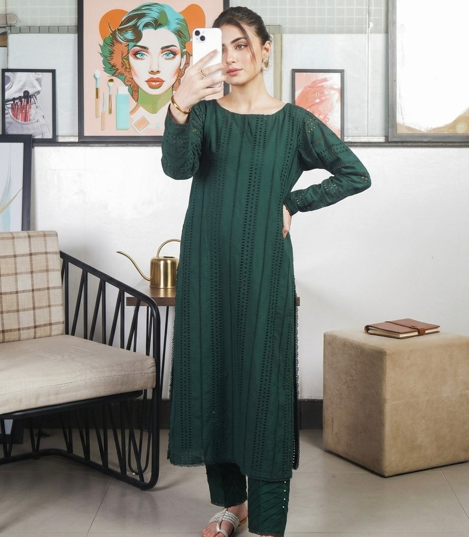 Emerald Elegance Straight Kurta Set