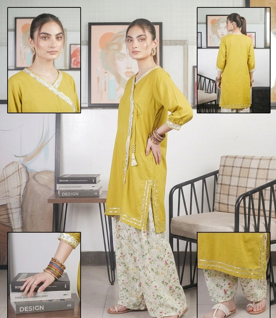Golden Mustard Printed Trouser Set