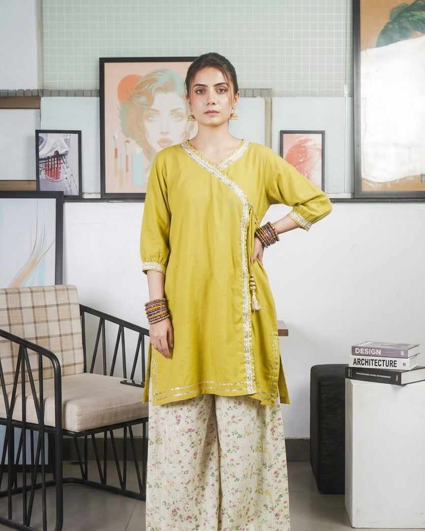 Golden Mustard Printed Trouser Set