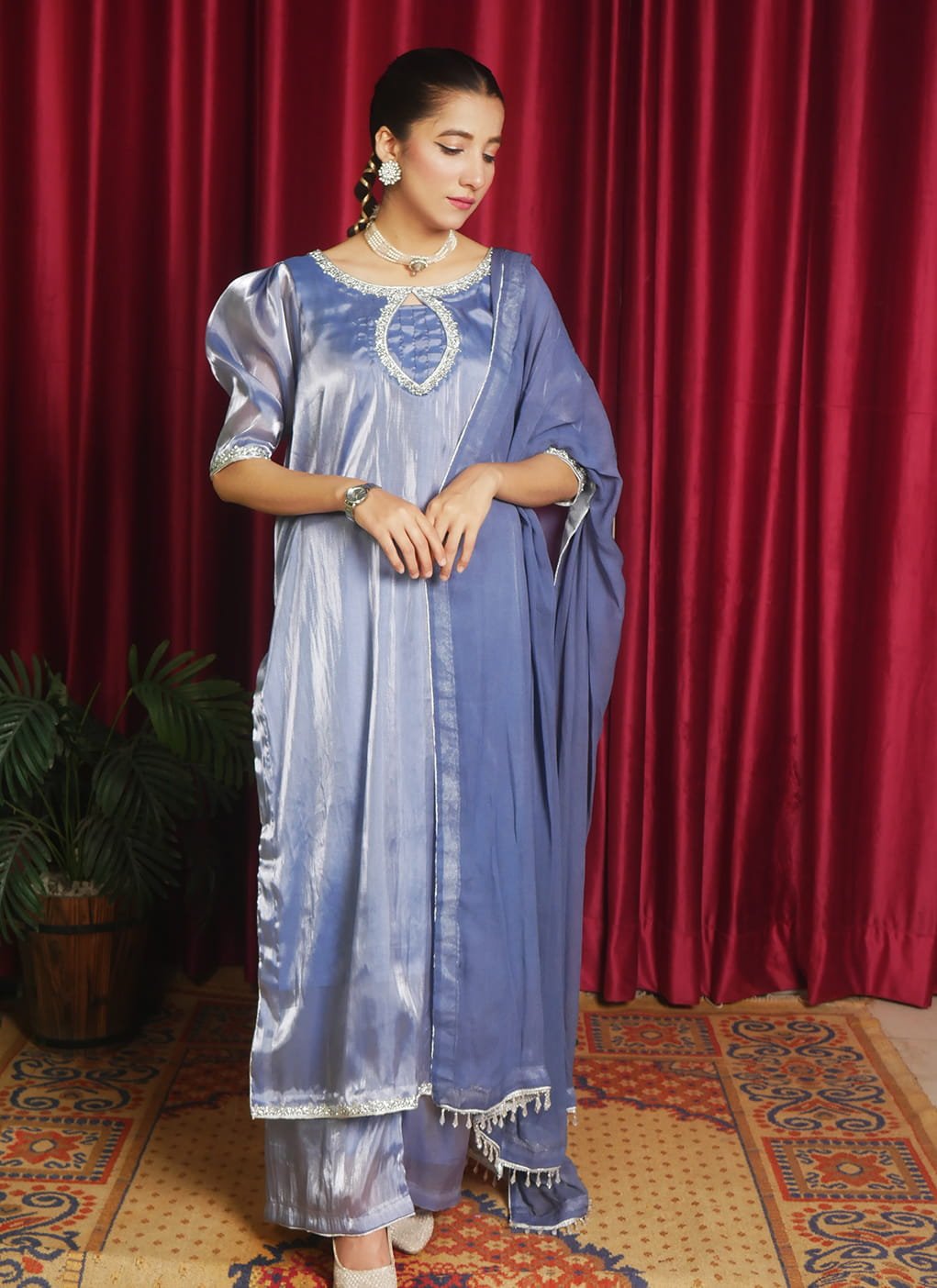 Blue Silver Silk Suit – Premium Traditional Elegance